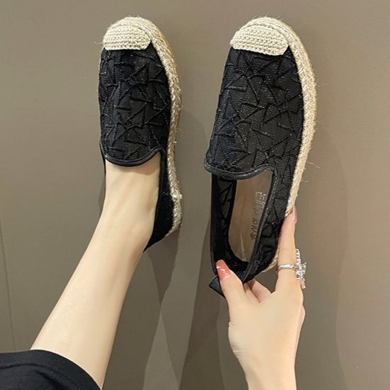 レディース透け感刺繍スリッポン幅広軽量