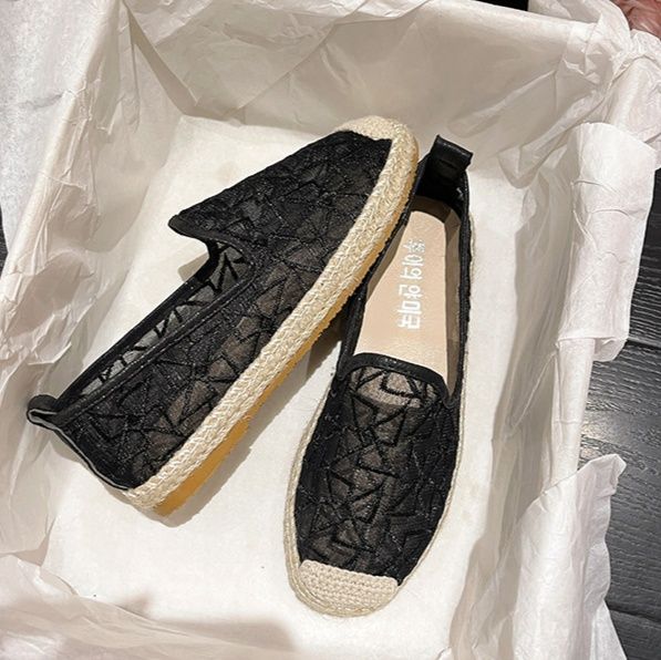 レディース透け感刺繍スリッポン幅広軽量