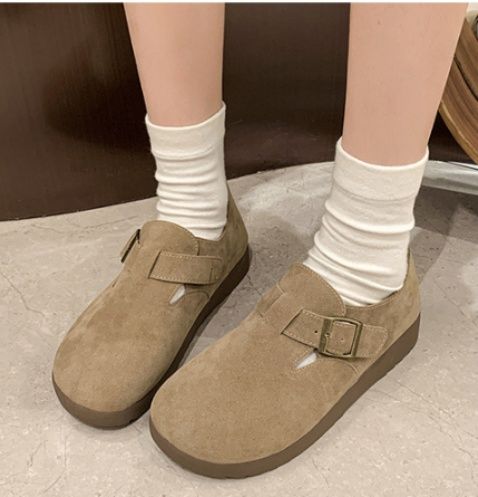 スリッポンレディースバックル付きラウンドトゥスリッポン