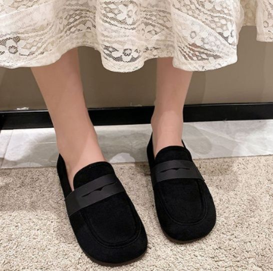 スリッポンレディース スエード調リボンベルトローファースリッポン