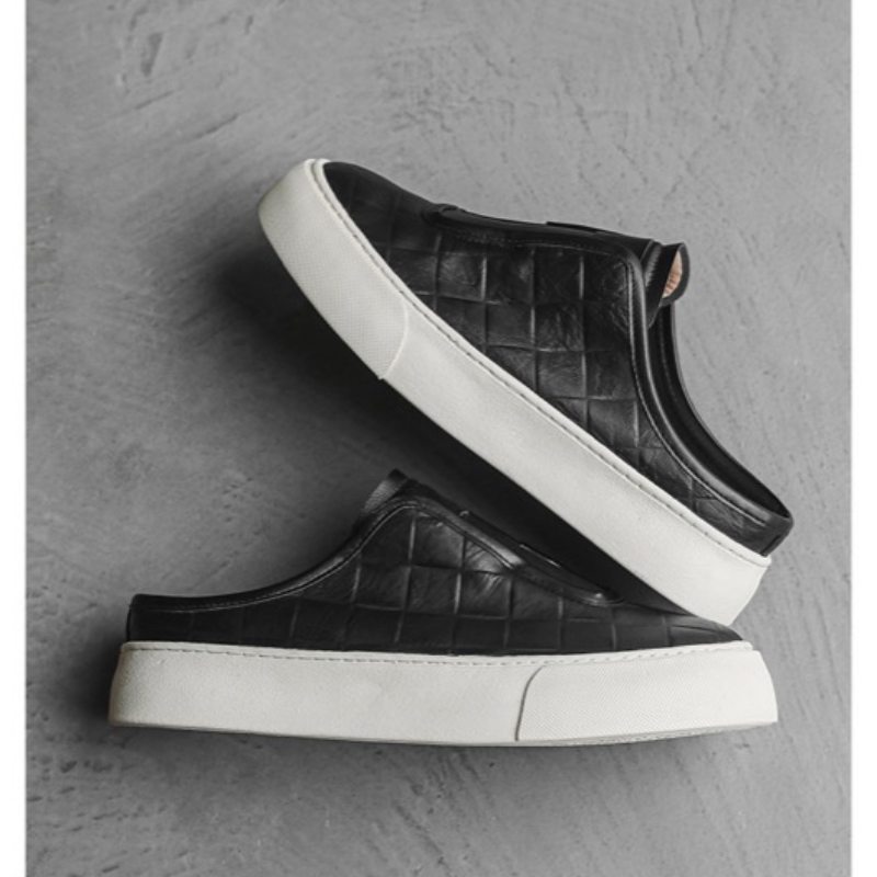 メンズ合成皮革スリッポン キルティング柄ローカット靴