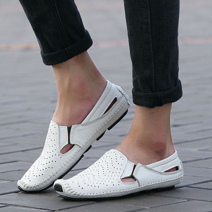 メンズ 本革スリッポン 通気性抜群 軽量カジュアルシューズ