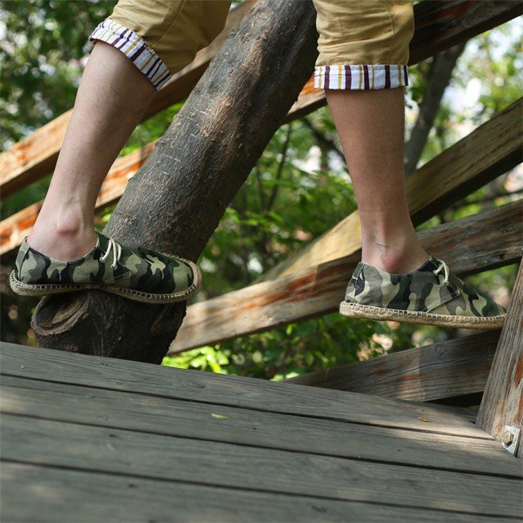 メンズ迷彩柄麻底靴 キャンバス地スリッポン
