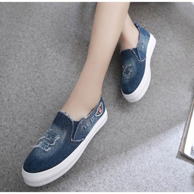 レディース デニム調 歩きやすいスリッポン靴