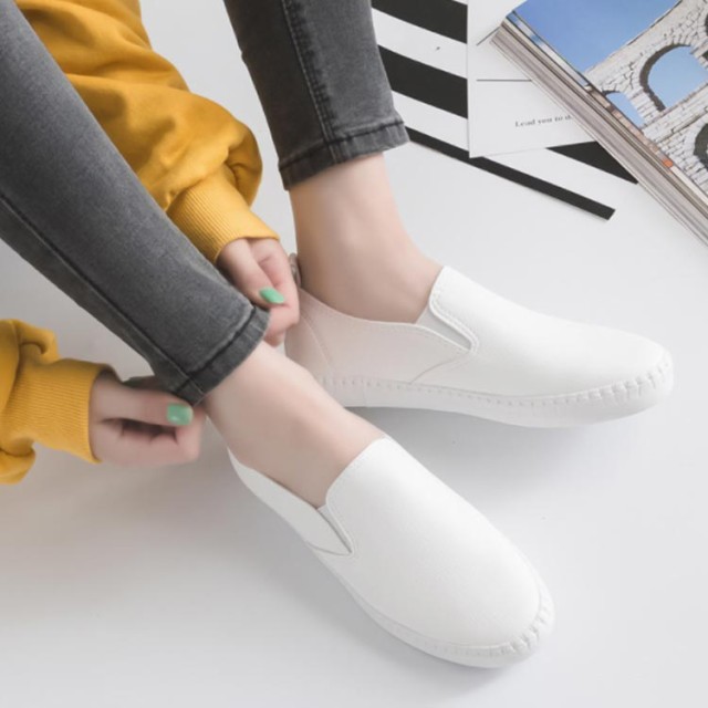 レディース スリッポン 軽量 平底 カジュアル シューズ