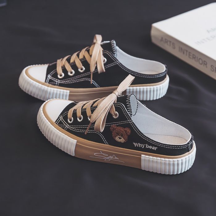 レディース スリッポン 熊柄 カジュアル 靴