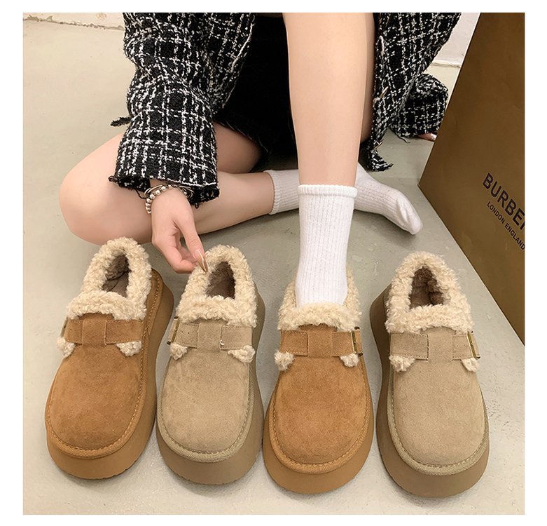 レディース裏ボア厚底スリッポン秋冬保温スエード調