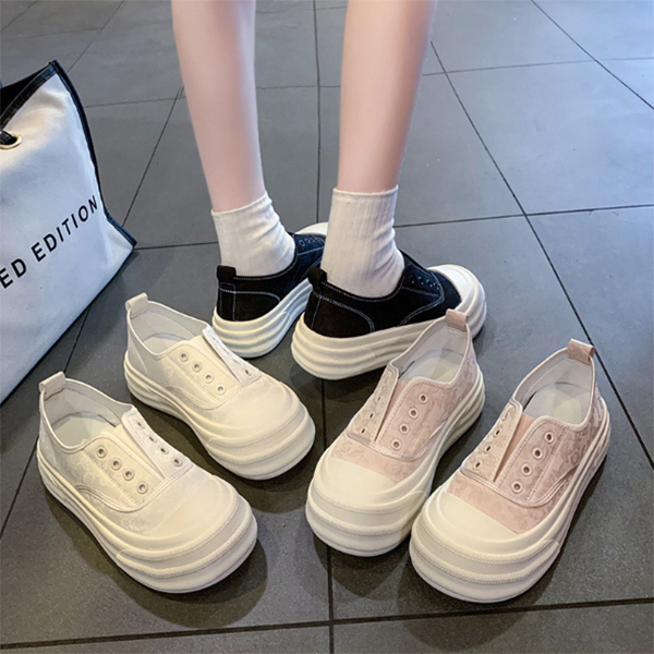 レディース紐なし軽量美脚厚底スリッポン