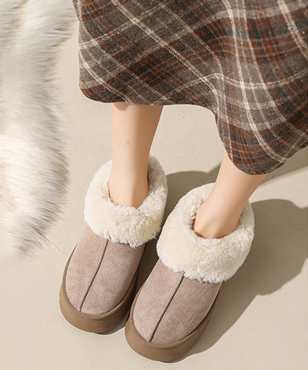 レディース厚底ムートンブーツ もこもこスリッポン