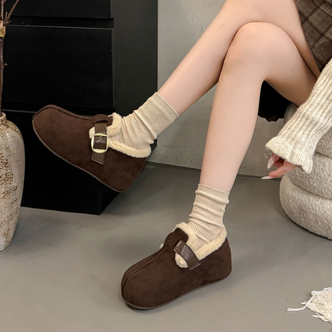 レディース ムートン調ボア スリッポン 軽量暖かい冬靴
