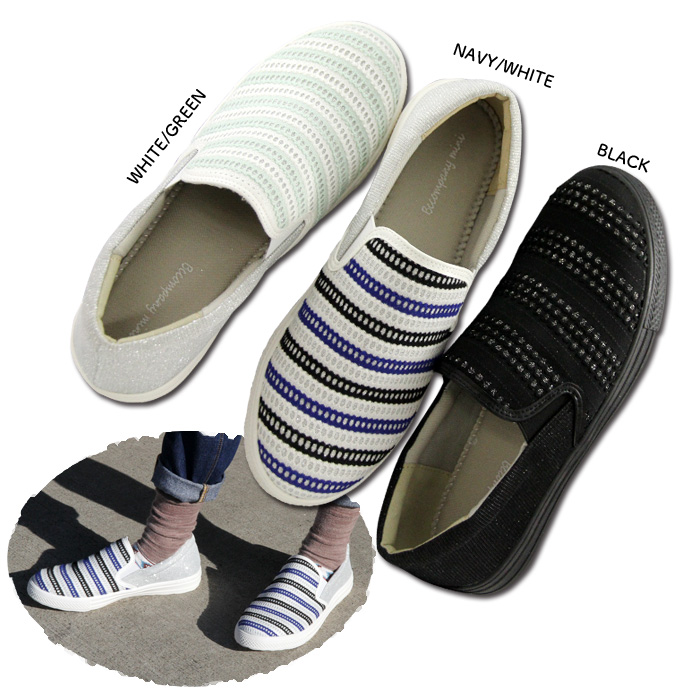 レディース ボーダー柄スリッポン 軽量スニーカー