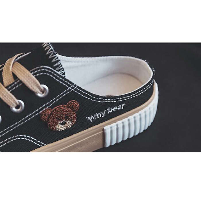 レディース スリッポン 熊柄 カジュアル 靴