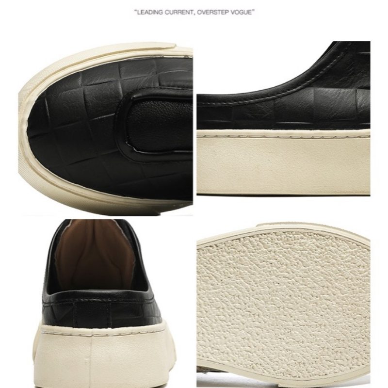 メンズ合成皮革スリッポン キルティング柄ローカット靴