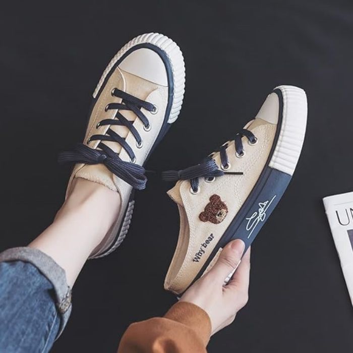 レディース スリッポン 熊柄 カジュアル 靴