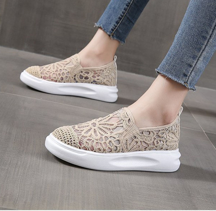 レディース花柄レースメッシュスリッポン厚底靴