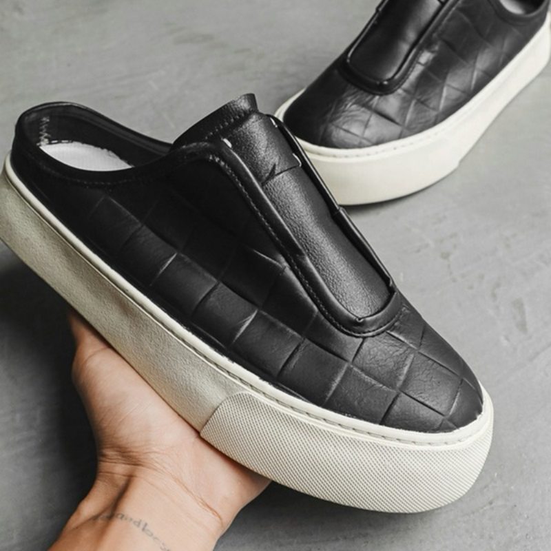 メンズ合成皮革スリッポン キルティング柄ローカット靴