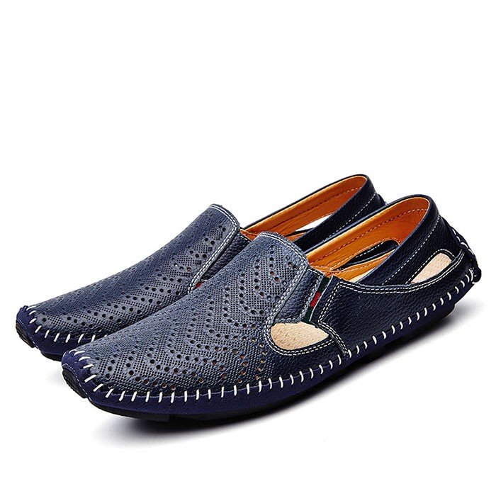 メンズ 本革スリッポン 通気性抜群 軽量カジュアルシューズ