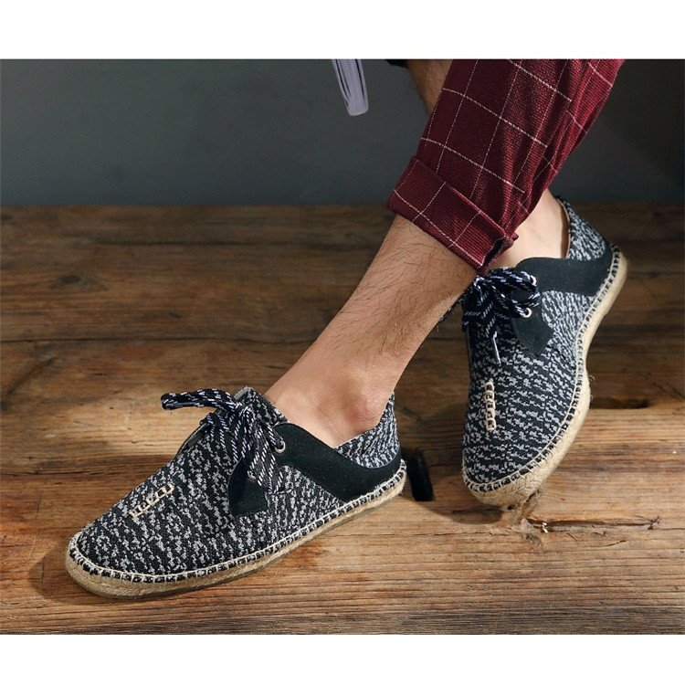 スリッポン メンズ 亜麻素材 編み上げローファー 夏用軽量履物