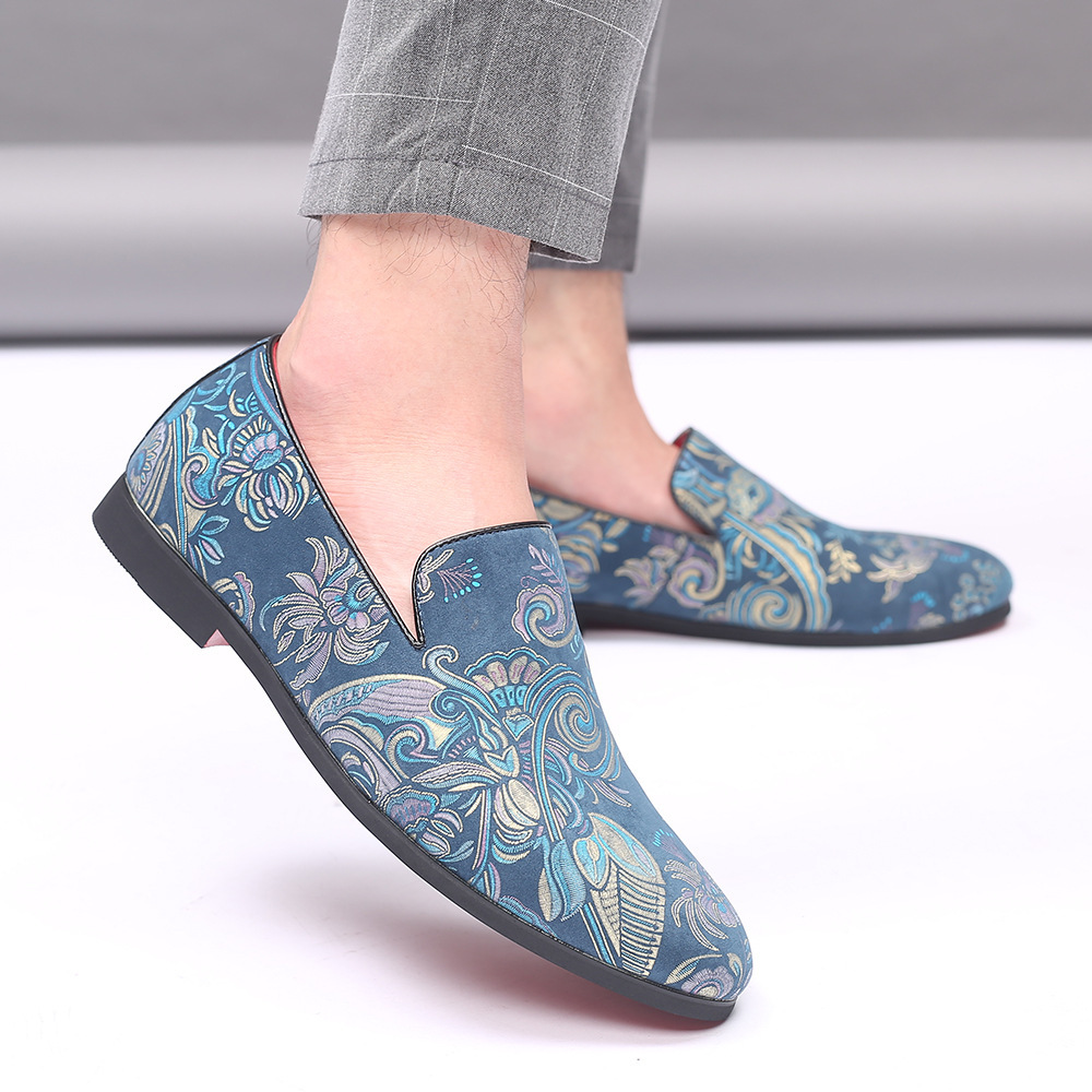 スリッポン 華やか刺繍紋様メンズスリッポン
