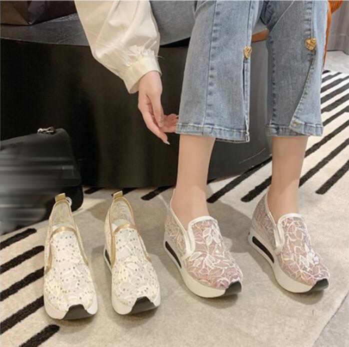 新作レース柄厚底スリッポン歩きやすいレディース靴