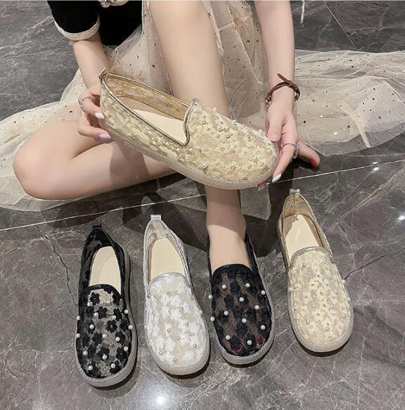 花柄刺繍スリッポン・ぺたんこ靴・レディース向けシューズ・3色