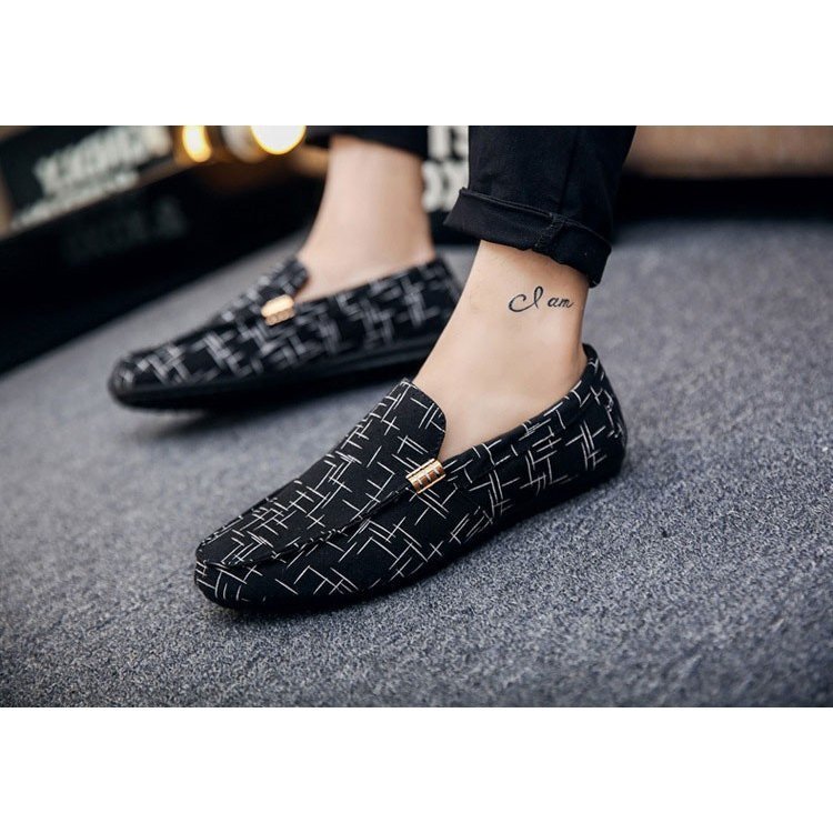 メンズ ローファー スリッポン 幾何学模様 合成革靴