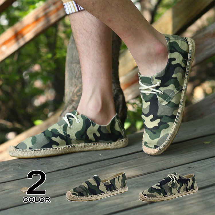 メンズ迷彩柄麻底靴 キャンバス地スリッポン