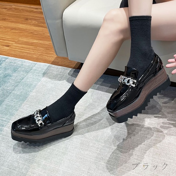 レディース厚底チェーンスリッポンローファー全2色