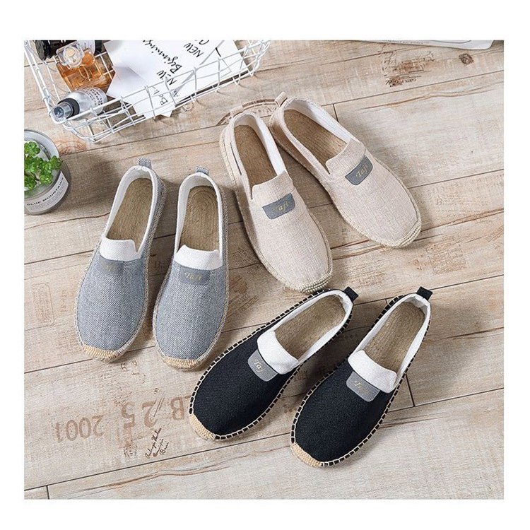 メンズ亜麻素材エスパドリーユ風スリッポン