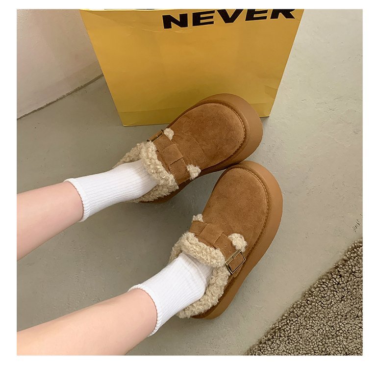 レディース裏ボア厚底スリッポン秋冬保温スエード調