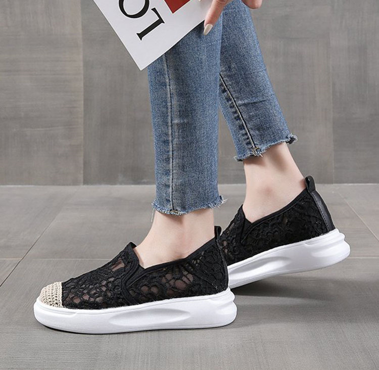 レディース花柄レースメッシュスリッポン厚底靴