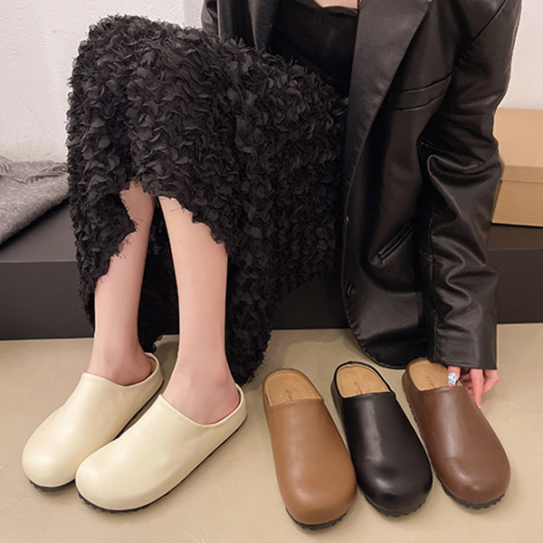 レディース ぺたんこ丸いつま先スリッポンサンダル