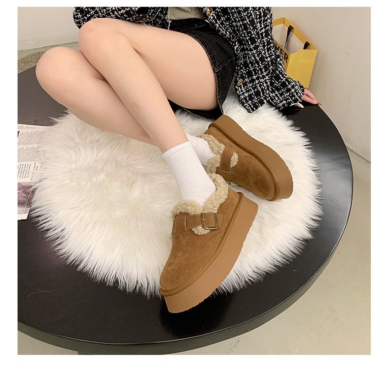 レディース裏ボア厚底スリッポン秋冬保温スエード調