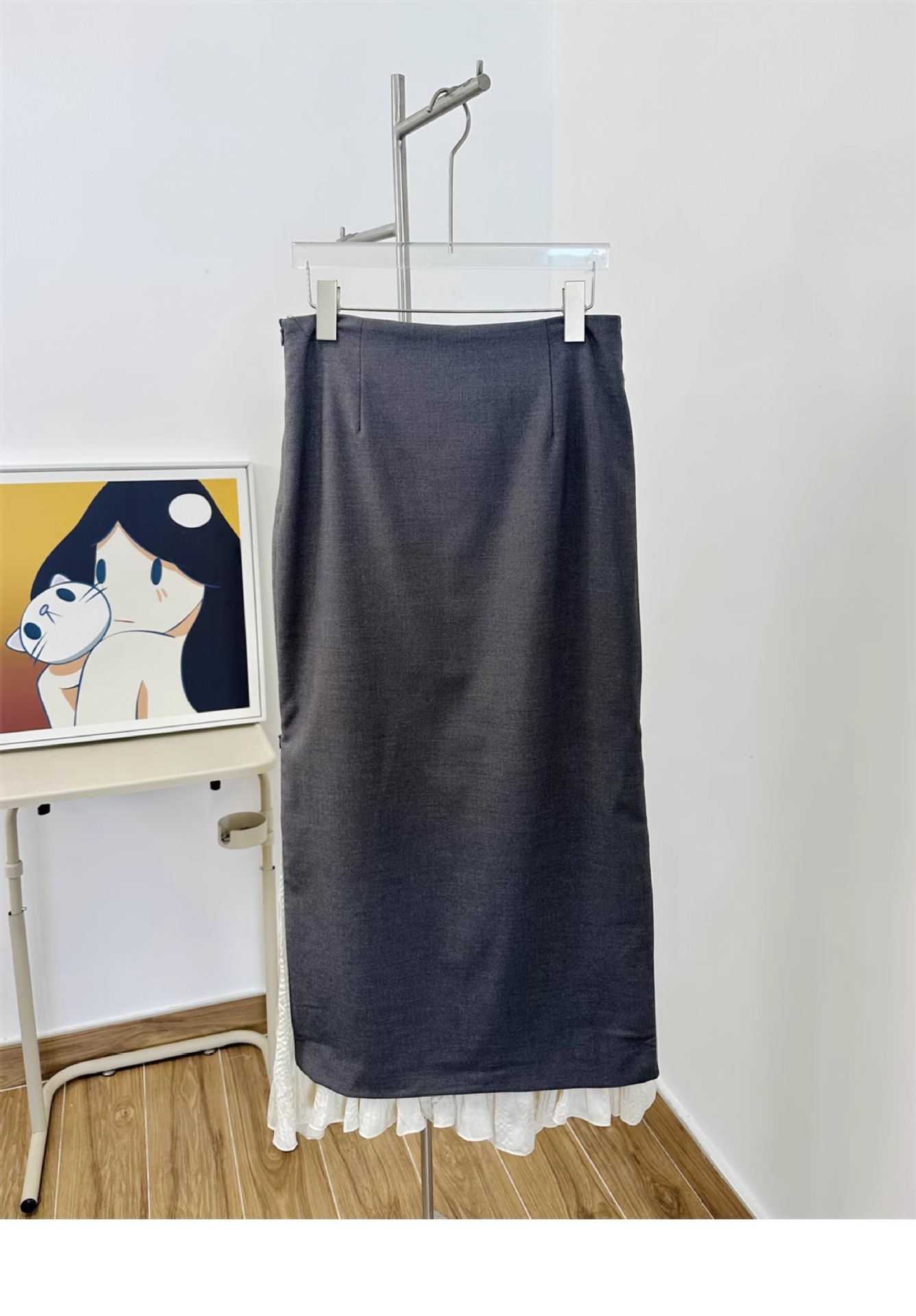 スリットスカート 優美なコントラスト プリーツスリットスカート