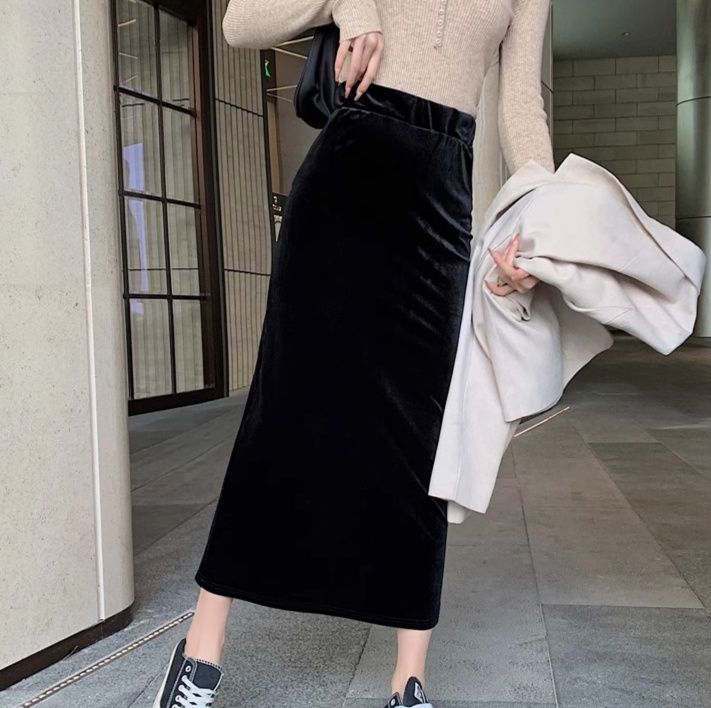 スリットスカート 優美ベロアスリットロングスカート