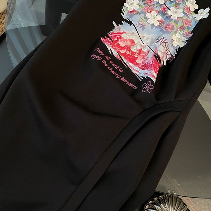スリットスカート 花柄刺繍入りスリットワンピース
