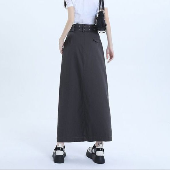 スリットスカート ベルト付き深スリットロングスカート