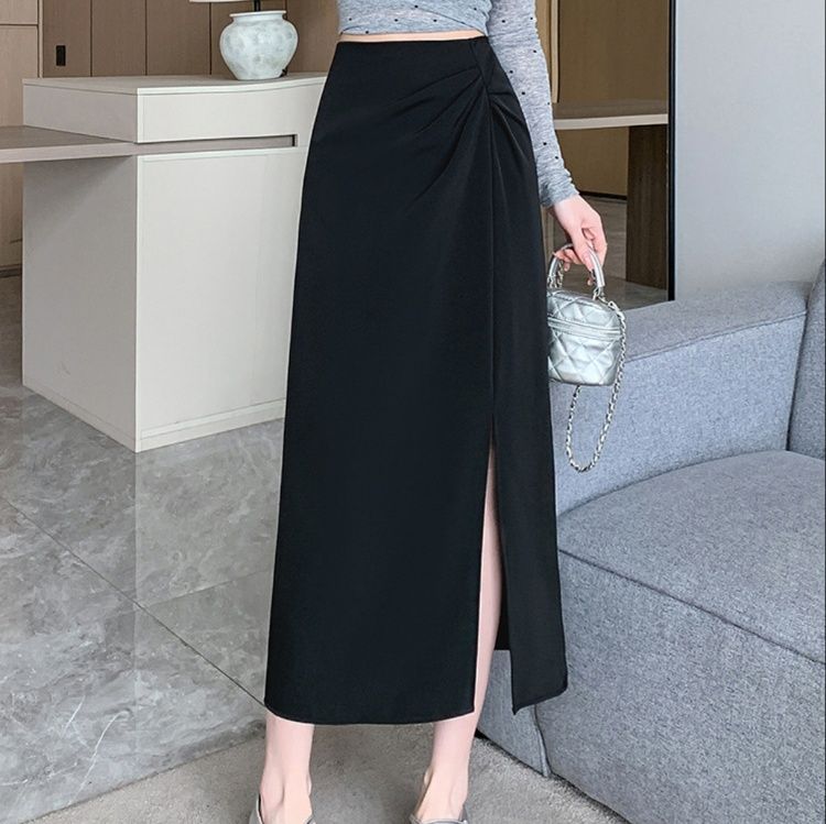 スリットスカート シンプル美脚タックスリット膝下スカート