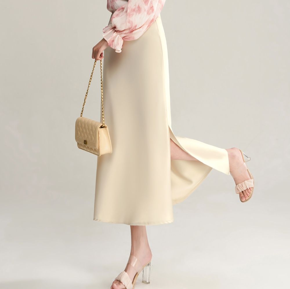 スリットスカート 上品フェミニンスリットロングスカート