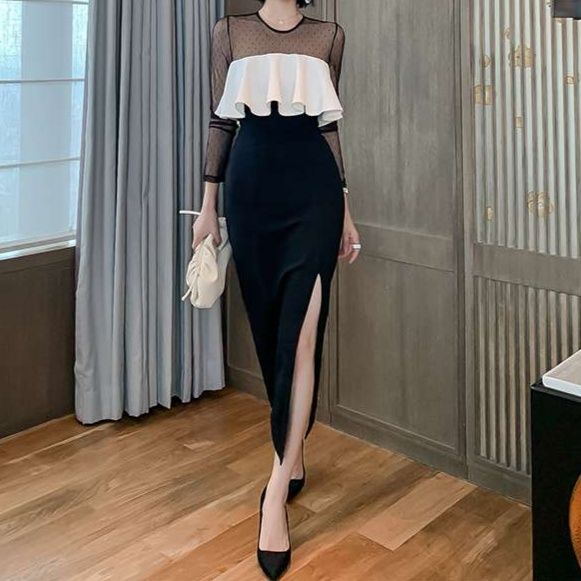 シアーレイヤードタイトスリットスカート