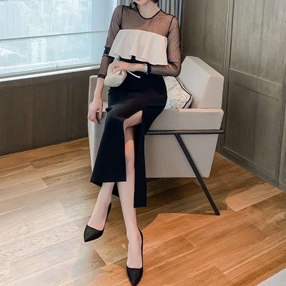 シアーレイヤードタイトスリットスカート
