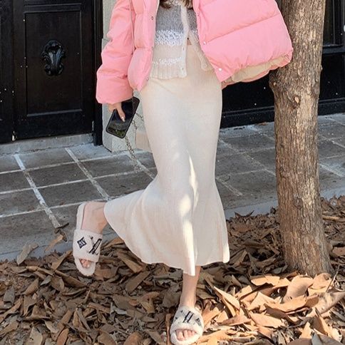 リブ編みマーメイドスリットスカート