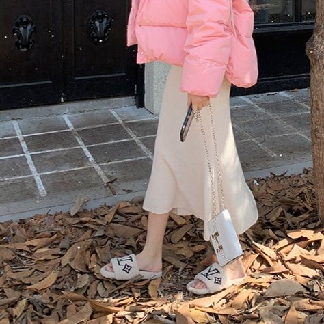 リブ編みマーメイドスリットスカート