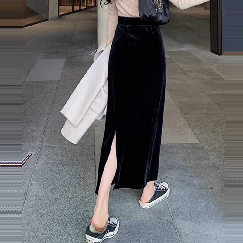 スリットスカート 優美ベロアスリットロングスカート