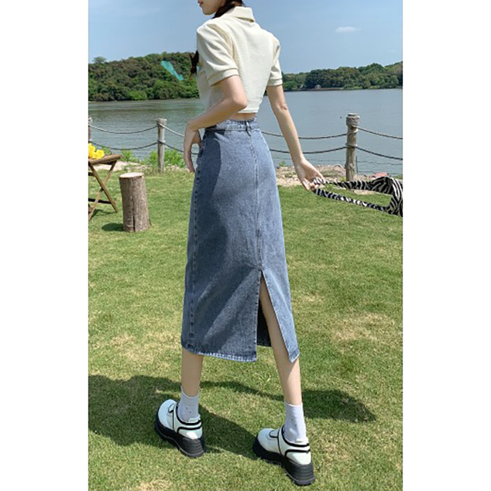 スリットスカート シンプル後ろスリット入りロングスカート