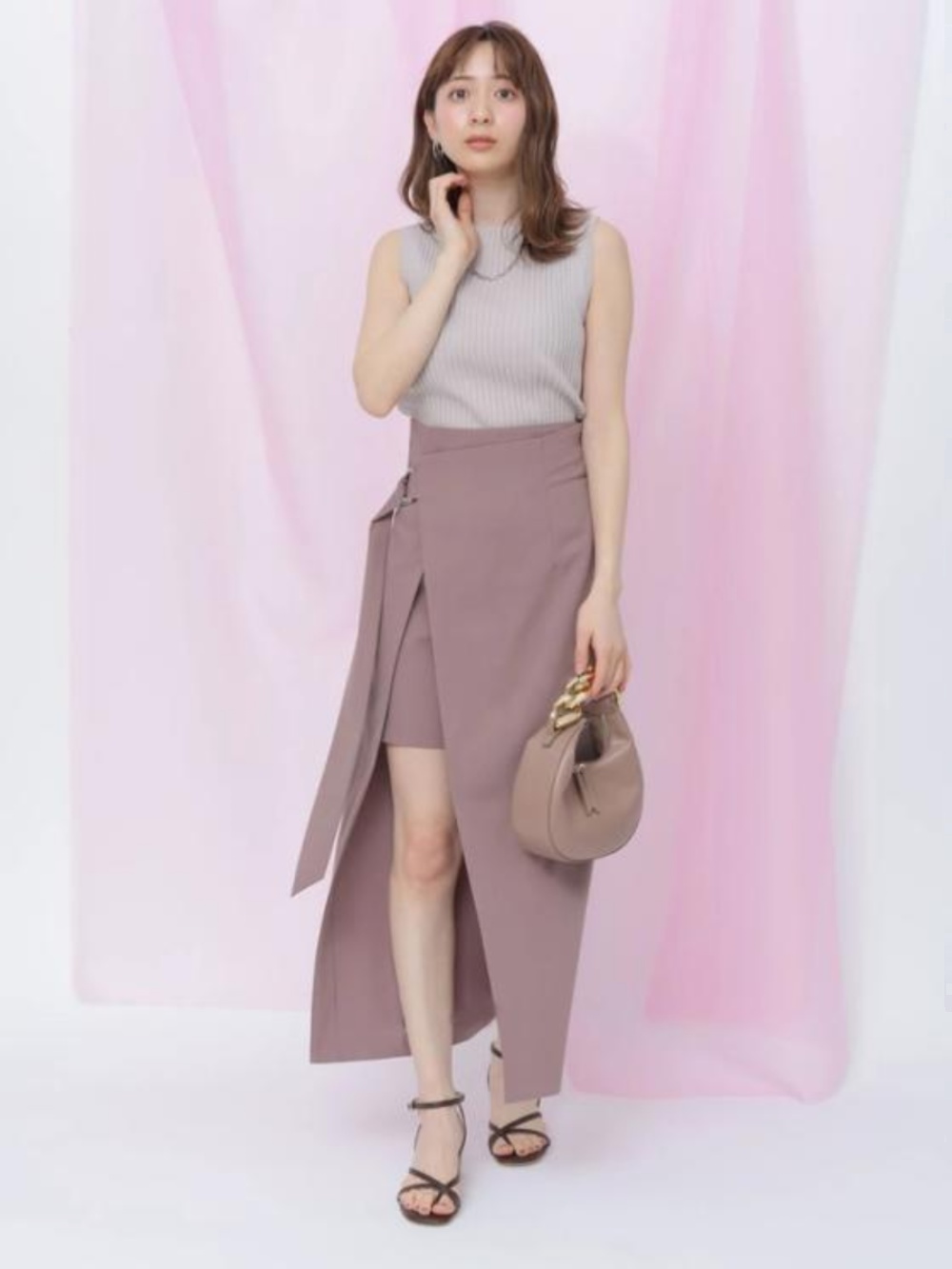 スリットスカート 優美なアシンメトリープリーツスリット