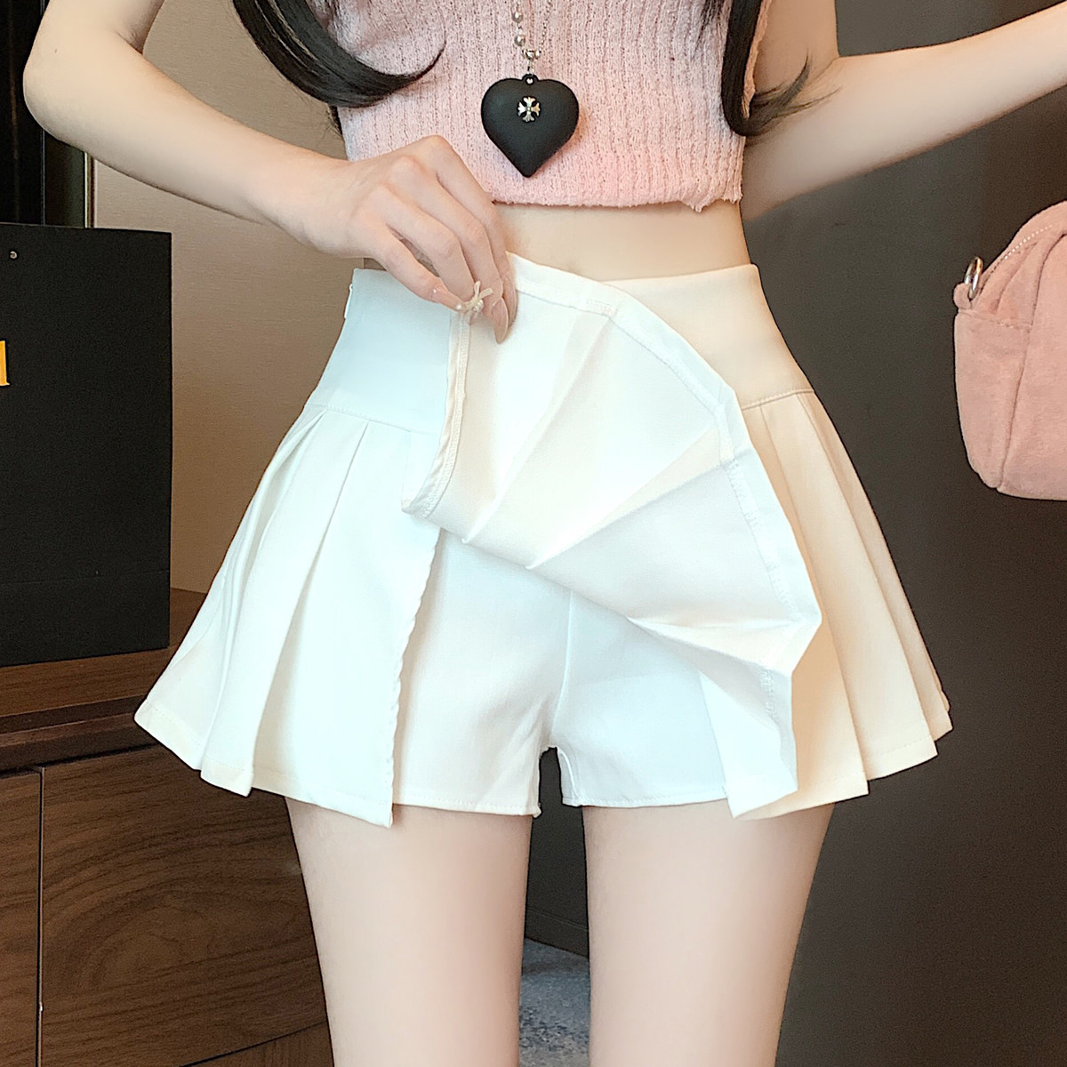 スリットスカート サイドスリットプリーツミニスカート