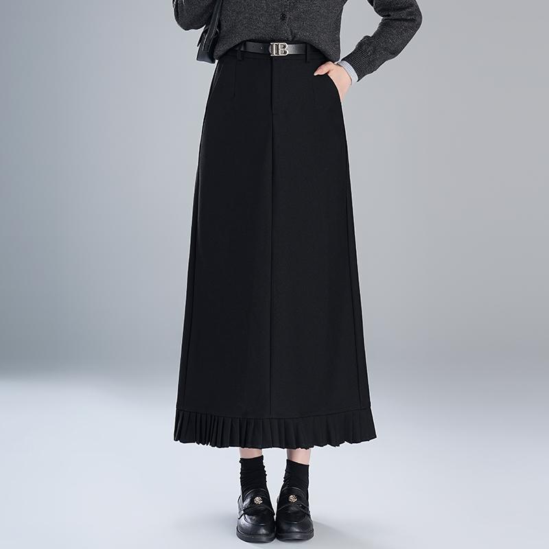 スリットスカート プリーツ裾飾り ロングスカート