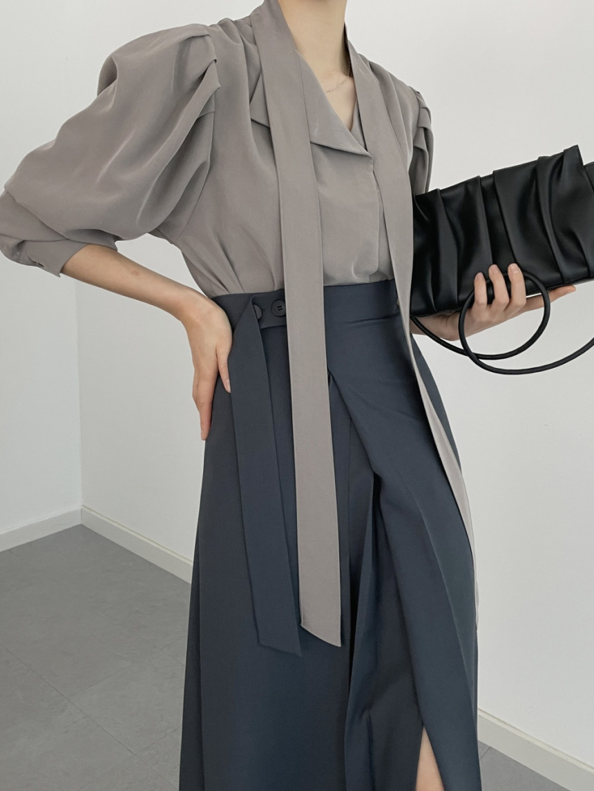 スリットスカート 上品レイヤード風プリーツスカート大人の三色展開