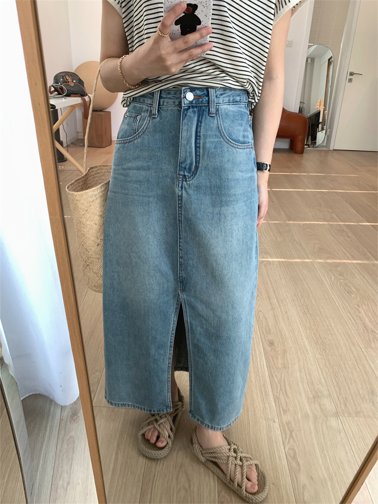 スリットスカート 風合い豊かなデニムスリットスカート